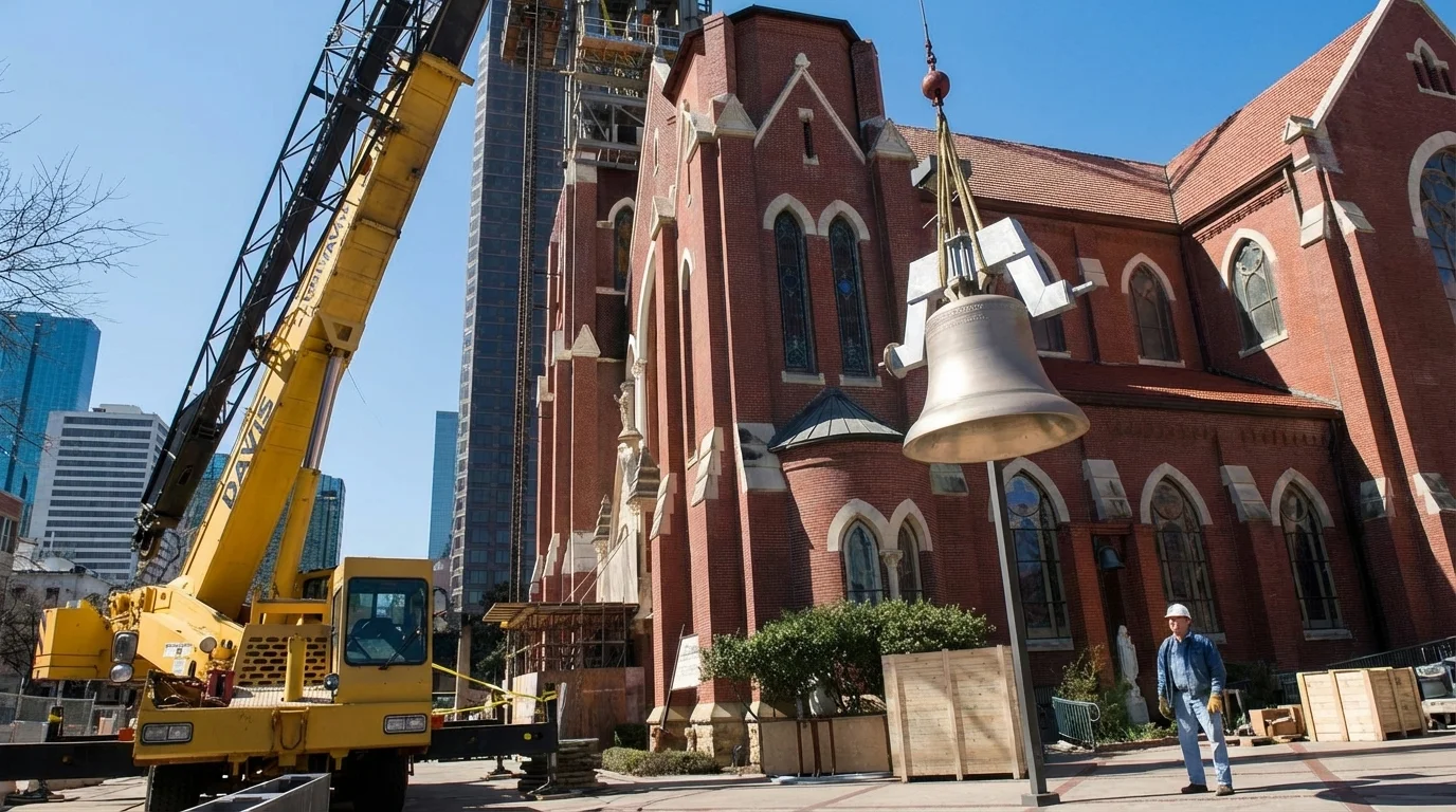 Carillon Installation at Height — Cathedral Guadalupe construction detail